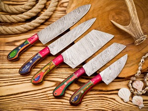 Hand Forged 67-Layer Damascus Steel <b>Sharp</b> Chef <b>Knife</b> <b>Set</b> Wood Handles | 5-Piece Ambidextrous Luxury Kitchen <b>Knife</b> Gift 58-60 HRC - Product Image 4