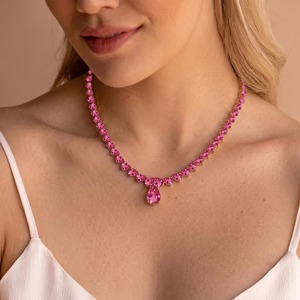 Collar de Turmalina Rosa con Corte Pera, Joyería de Oro, Collar de Piedras Preciosas, Regalo de Aniversario, Collar Hecho a Mano para Mujer - Product Image 1