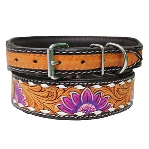 Handmade Exclusively Designed Western Floral Embossed Dog Collar Genuine <b>Leather</b> Personalized Buck Stitching Solid Direct - Product Image 1