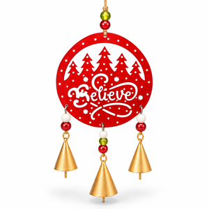 Campana Metálica Celestial con Diseño de Copo de Nieve, Acabado Rojo Rubí y Tres Tonos Dorados - Product Image 6