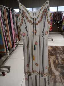 Eyelet Embroidery Pattern Women Smocked Cotton Stretchable Sleeveless Lace Summer Casual Boho Beach Resort Wear <b>Kurti</b> and Dress - Product Image 3