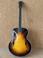 Guitare semi-finie artisanale à corps creux de 16 pouces avec table arquée, pièces personnalisables, en érable, épicéa, ébène et yunzhi sculptés