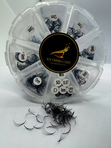 Extensions de cils synthétiques longues naturelles 15mm 0.07 en fibre PBT coréenne 5D, volume russe à tige longue, base pointue, noir mat - Product Image 6