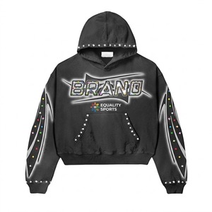 Sudadera con Capucha de Alta Calidad, Diseño Personalizado con Efecto Desgastado, Pedrería y Serigrafía, Estilo Urbano, 100% Algodón - Product Image 3