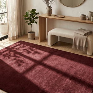Premium <b>Burgundy</b> Wool Hand Tufted <b>Rug</b> Geometric Pattern Anti-Slip Thick Pile Carpet for Living Room Bedroom Dining Room Modern - Product Image 2