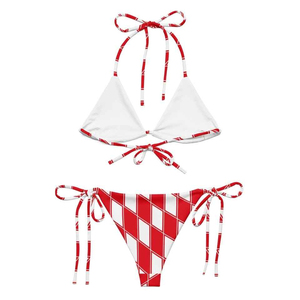 Ensemble de bikini dos nu à carreaux rouges et blancs pour femme, maillot de bain deux pièces à nouer sur les côtés en Spandex extensible et polyester, collection 2026 - Product Image 2