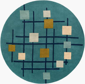 Tapis géométrique en laine bleu sarcelle avec des carrés abstraits, tissé à la main, tapis moderne d'intérieur pour le salon, la chambre à coucher, décoration - Product Image 6