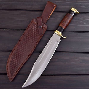 Couteau Bowie artisanal, forgé sur mesure, à lame fixe, pour la chasse, avec manche gainé de cuir, couteau de survie robuste, vente en gros - Product Image 1