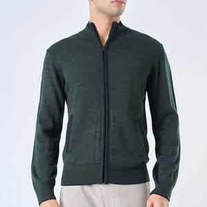 Pull à col roulé zippé pour homme, option de logo personnalisable sur le devant, coupe ajustée, doublure en laine, cardigan, tricot de style urbain - Product Image 2