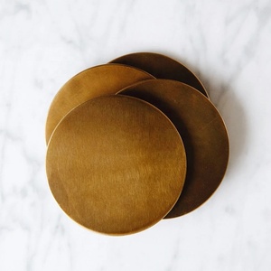 Brass Beverage Coasters with Clean Round Silhouette for Coffee Tea Cocktails <b>Glasses</b> and Sophisticated Table Styling - Product Image 2