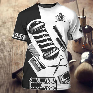 Ensemble T-shirt et tablier en polyester imprimé IKZARSA pour salon de coiffure, blanc, noir, denim, uniforme de coiffure durable - Product Image 4