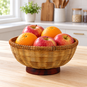 Panier de rangement rond en bambou tressé fait main avec poignées, design moderne et écologique pour comptoir de cuisine et décoration de mariage - Product Image 5