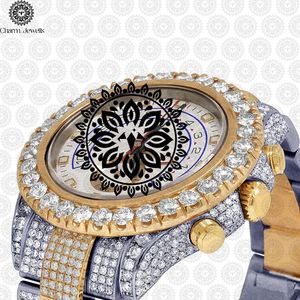 Montre de luxe pour homme Charm Jewels en acier inoxydable 40 mm, chronographe mécanique analogique, lunette sertie de diamants, date automatique, résistante à l'eau 10 ATM - Product Image 3