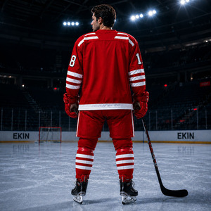Maillot de hockey sur glace rouge personnalisé Ekin Impex, manches longues, vêtements d'équipe sportive, uniforme de hockey OEM - Product Image 4