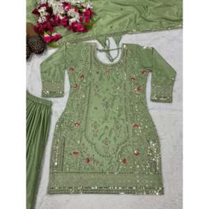 Conjunto de Fiesta para Mujer de Diseñador, Top, Sharara, Plazzo, Dupatta - Product Image 2