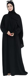 Women Black <b>Abaya</b> Long Sleeve Floor Length Modest Dress Solid Color High Neck Loose Fit Daily Wear Middle East Style - Product Image 5