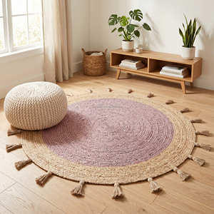 180 cm <b>Round</b> Jute Rug with Natural Fringe Handwoven Braided Circular Floor Rug for Modern Living Spaces - Product Image 1