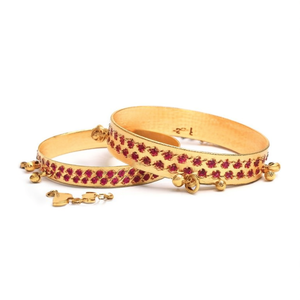 24K Gold Plated Ethnic <b>Ruby</b> Kemp Bangles-Classic Copper & Brass <b>Bracelets</b> for Engagement - Product Image 2