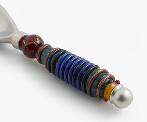 Luxury Silver Head Salad <b>Server</b> Satin Polish With Colourful Handcrafted Beaded Handle For Family Meals And Parties Weddings - Product Image 2