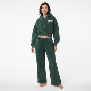 Ensemble sweat à capuche court zippé à manches longues et épaules tombantes, et pantalon de jogging large pour femme, effet délavé, avec logo personnalisé, fabrication en gros - Product Image 6