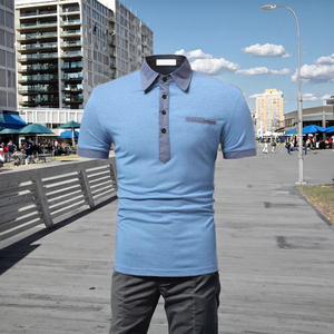 Men's Casual for Polo <b>Shirts</b> Custom Embroidered <b>Patchwork</b> Solid Color with Different Color Collar and Cuff ODM Supply Wholesale - Product Image 3