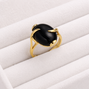 Bague ovale en onyx noir naturel, style bohème, sertie de griffes en laiton, faite à la main, pour femme, vente en gros - Product Image 5