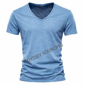 T-shirt Homme 100% Coton à Manches Courtes Col V Coupe Droite Respirant Écologique Anti-boulochage Uni Décontracté Teint Uni Tricoté - Product Image 5