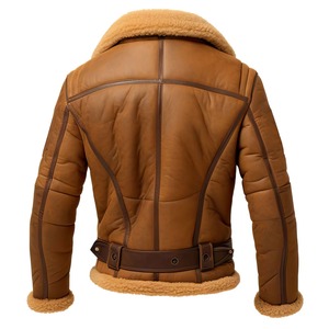 <b>Men's</b> Genuine <b>Leather</b> Bomber <b>Jacket</b> With Faux Fur Lining Windproof Winter Aviator Coat Moto Biker Style Regular Fit - Product Image 6