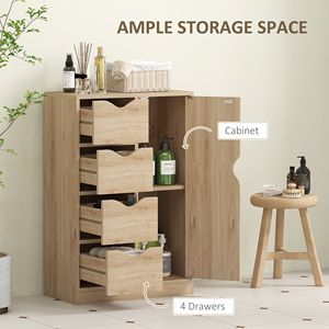 Armadietto di stoccaggio indipendente della quercia con 4 cassetti la credenza del pavimento del bagno per la camera da letto ed il salone - Product Image 5