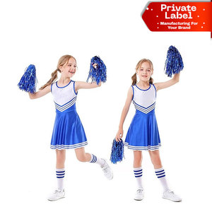 Tenue de cheerleading bleue et blanche pour filles, ensemble robe sans manches col en V, uniforme de cheerleading pour jeunes filles, uniforme d'équipe rayé bleu personnalisé - Product Image 1