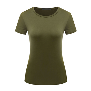 Camiseta de manga corta de alta calidad con cuello redondo y color sólido para mujer, camiseta de algodón lisa, camiseta informal para mujer, venta al por mayor. - Product Image 6