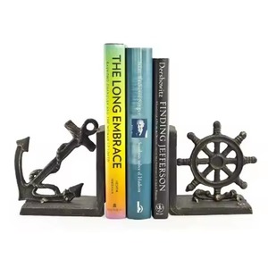 Sujetalibros Metálicos Náuticos con Diseño de Ancla y Timón, Decoración Escultural de Escritorio Estilo Costero, Juego de 2 Piezas - Product Image 1