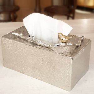 Boîte à mouchoirs rectangulaire en aluminium plaqué or, de qualité supérieure, motif oiseau volant, couleur argent, pour salle de bain - Product Image 1