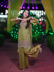 Two Tone Embroidered Palazzo Suit Set <b>Sequin</b> Decorative Kurta and Palazzo Dupatta Women Party Dress - Product Image 2