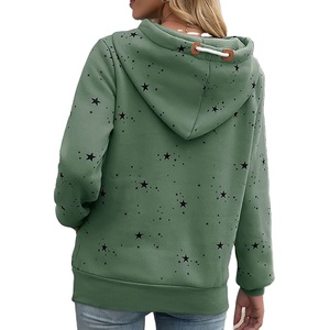 Sweat-shirt à capuche unisexe décontracté avec cordon de serrage et poches, imprimé étoiles vertes - Product Image 4