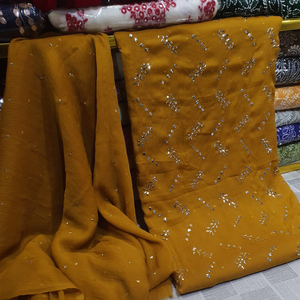 Robe Shalwar Kurta en Chiffon Brodé 100% Pur, Ourlet Droit, Style Pakistanais, pour Soirée et Tenue Décontractée - Product Image 4