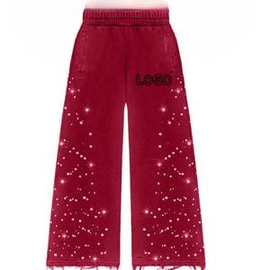 <b>Red</b> <b>Glitter</b> Dot Print Loose Fit Full Length Tracksuit Pants Elastic Waist Side Pockets Casual Autumn Wear - Product Image 4