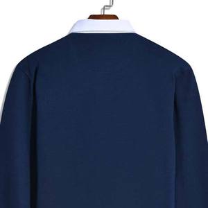Chemise de rugby à manches longues pour homme, taille plus, col rond, logo brodé personnalisé, tissu 100% coton, couleur bleu foncé, pull-over, chemises de sport - Product Image 6