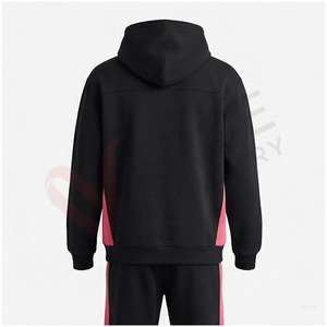 Unisex Black Hooded <b>Sweatshirt</b> With <b>Pink</b> Color Blocking Side Pockets Casual Autumn Wear Full Sleeve Regular Fit - Product Image 2