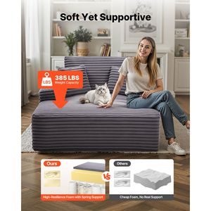 Chaise longue d'intérieur moderne de 48 pouces sans structure avec dossier solide et coussins de lecture et d'appoint surdimensionnés - Product Image 4