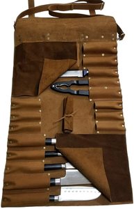 Nouvel Arrivage – Ensemble de Couteaux de Cuisine en Cuir Véritable Marron Foncé, Organisateur de Couverts Enroulable, Outil de Chef, Logo Personnalisé LKR-0312 - Product Image 5