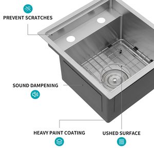 อ่างล้างจานครัวสแตนเลสแบบฝังใต้เคาน์เตอร์ ขนาด 15 นิ้ว 1 ช่อง หนา 16 เกจ พร้อมก๊อกน้ำพับได้ ขนาด 15*17 นิ้ว - Product Image 6