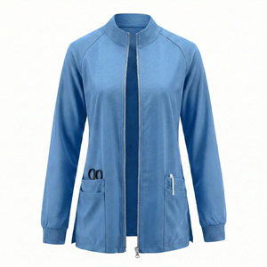 Blouse de travail médicale professionnelle personnalisable en gros, col rond, fentes latérales, poches utilitaires, pour infirmières - Product Image 4