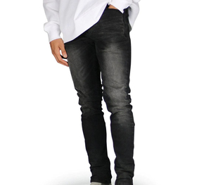Jeans de Mezclilla para Hombre, Negros, Ligeros, de Cintura Alta, Teñidos, con Cintura Elástica, Ajustados, Rectos, Estilo Urbano - Product Image 6