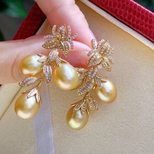 Pendientes Colgantes de Cuentas de Oro Natural de 9-10 mm, Estilo Retro Moderno de Diseño Italiano, Textura de Oro K Casi Impecable, Accesorio de Moda - Product Image 2