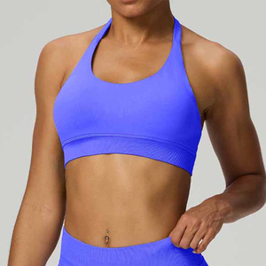 Soutien-gorge de sport jaune pour femme, col halter, sans armatures, respirant, couleur unie, sans coutures, coupe courte - Product Image 3