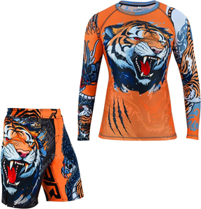 Men's Tiger Print Rash Guard Set Full Sleeve Quick Dry <b>Athletic</b> Training Kit Sublimation Printed Sport Wear - Product Image 1