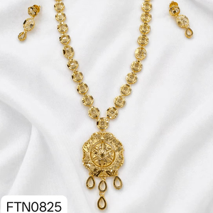 Brass 18K <b>Gold</b> Plated Imitation Women's Turkish Long Haram Necklace <b>Set</b> Bridal Traditional Wedding Engagement Anniversary Party - Product Image 1
