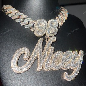 Pendentif personnalisé « Nicey » avec lettre, Moissanite VVS1 véritable, Pendentif Hip Hop, Pendentif Moissanite Baguette Iced Out, Pendentif breloque pour homme - Product Image 6