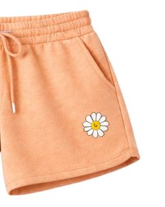 Ensemble décontracté deux pièces pour femme : crop top à capuche et short, broderie marguerite, en molleton de coton, vêtements de détente, vente en gros fabricant - Product Image 4